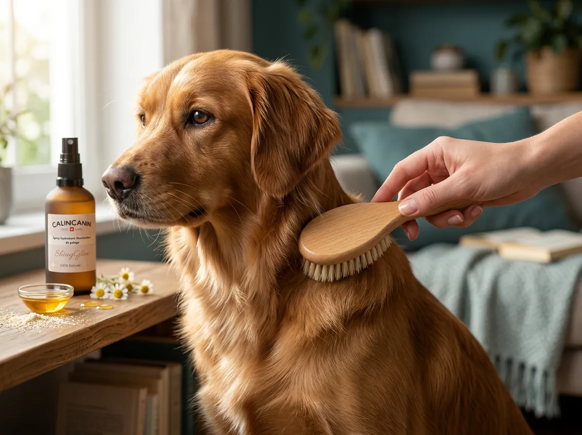 Chien brossé délicatement pour raviver la brillance de son pelage terne