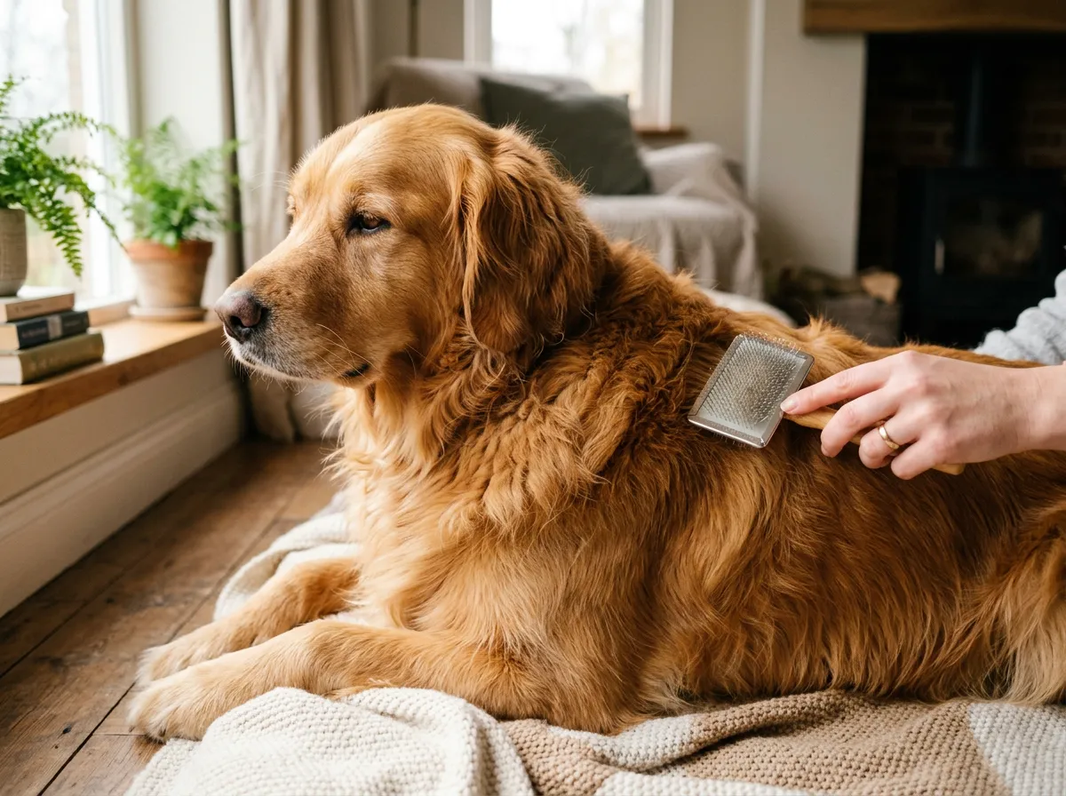 Brossage doux d'un chien à poil long pour démêler les nœuds de son pelage